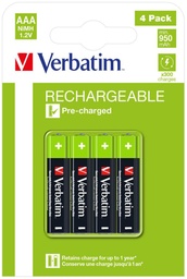 [BAT-AAA-950] Verbatim AAA Rechargeable Batteries 950mAh, 1.2V, NiMH Pack 4x